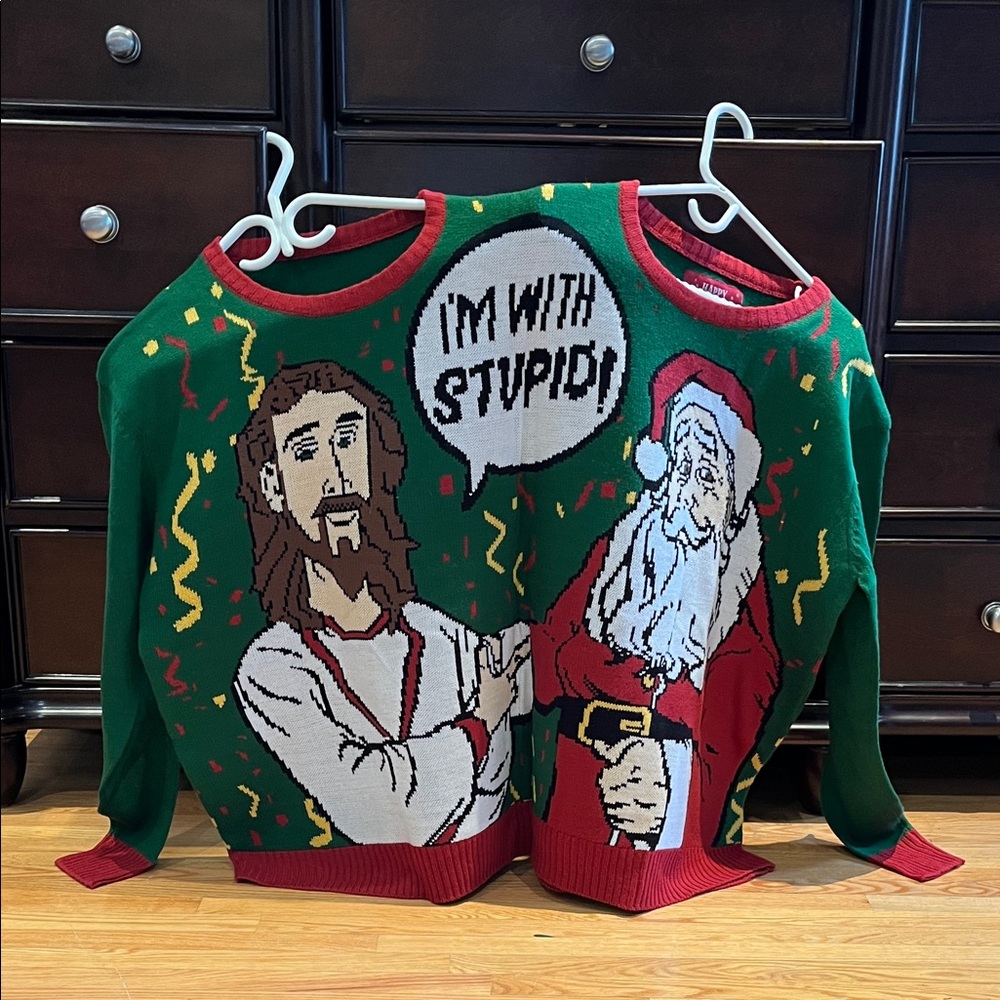 2 Headed Ugly Christmas Green and Red Holiday Sweater